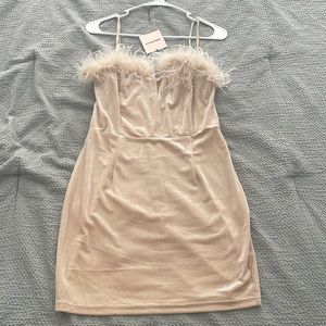 Nude Feather Mini Dress